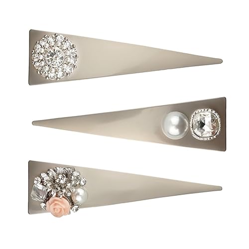 3 pinzas de metal para el cabello de cocodrilo de 3.3 pulgadas de largo, con diamantes de imitación triangulares, horquillas para el cabello,