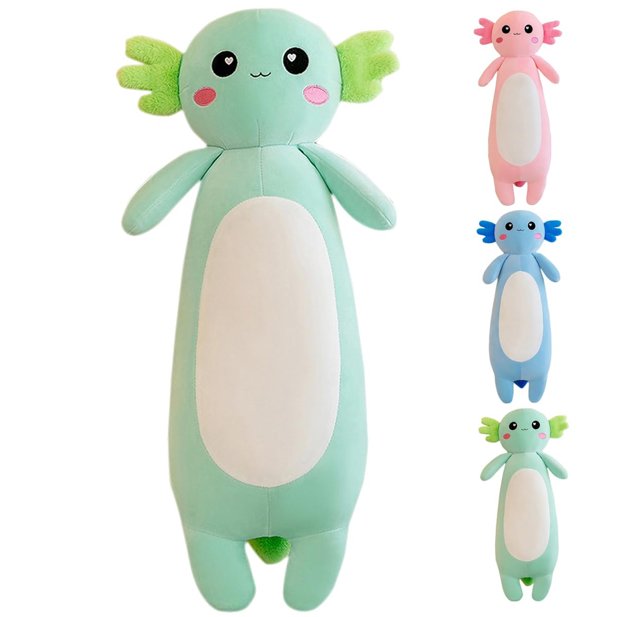 Kekeso Langes Axolotl Plüschkissen, Axolotl Stofftier für Mädchen und Jungen, Salamander, Plüschtier, Geschenk für Weihnachten (Grün, 100 cm)