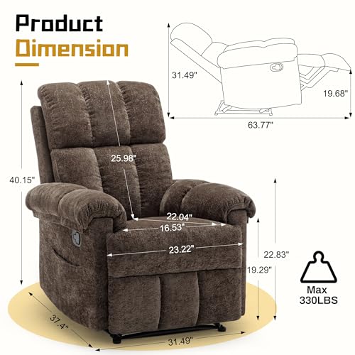 Image of Korser Recliner Chair, Living Room Recliner Chairs for Adults, Small Recliners for Small Spaces, Upholstered Manual Recliner with Side Pockets, Comfy Nursery Chair for Living Room, Chenille, Brown
