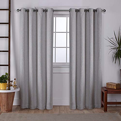 EXCLUSIVE HOME Vesta Heavyweight Textured Linen Room Darkening Blackout Grommet Top Curtain Panel Pair, 52x108, Silver