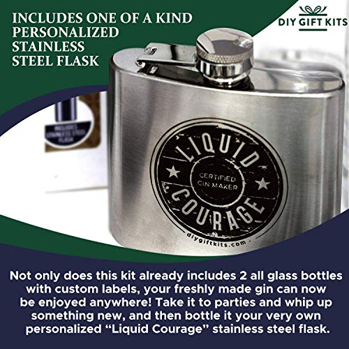 Real Gin Making Kit (Deluxe Edition) w/ Stainless Steel Personalized Flask, For Making Delicious Martinis, Gin and Tonics, Spirits & Cocktails At Home | Botanicals, Recipe Guides, Bottles & Labels & M