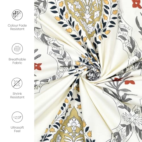 Image of Rivermoor 200 TC Ultrasoft Bedsheet for Double Bed | Queen Size Bed Sheet with 2 Pillow Covers | Floral Print White | 88 x 96 Inches | Breathable & Hypoallergenic