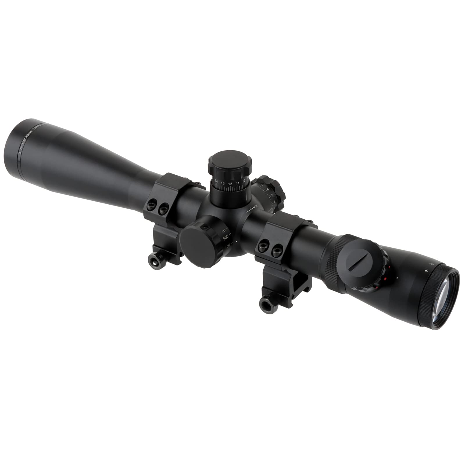 Cannocchiale Carabina 3.5-10X40mm Tattico Airsoft Mirino Telemetro Rapido Rossa Illuminato Reticolo Ottica Caccia con 20mm/11mm Mount Rings