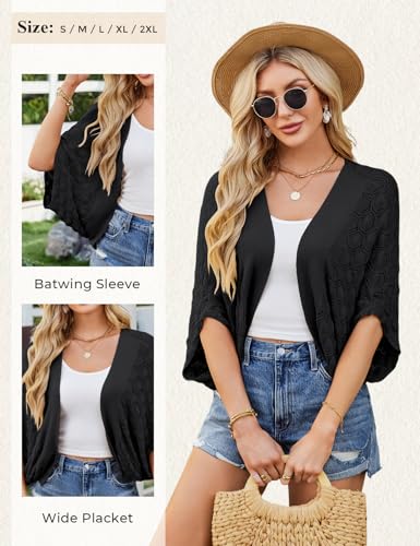 Image of GRACE KARIN Summer Cropped Cardigan for Women 2026 Batwing Sleeve Crochet Bolero Shrug Sweaters Lightweight Beach Boho Kimono