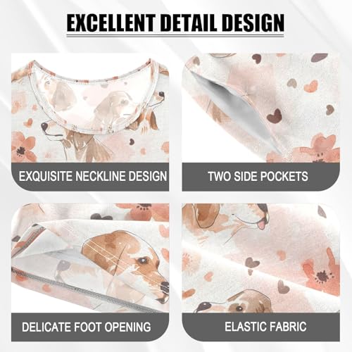 ALAZA Watercolor Spaniel Dog Flower Floral Pajamas Set Short Sleeve Cotton Sleepwear Summer Pjs 2 Piece 5-14Y4