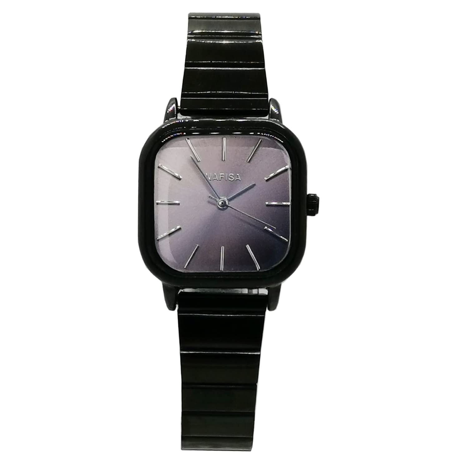 Chronomart Nafisa Small Size Women's Black Color Square Case Stainless Steel Strap Wrist Watch NA-0264