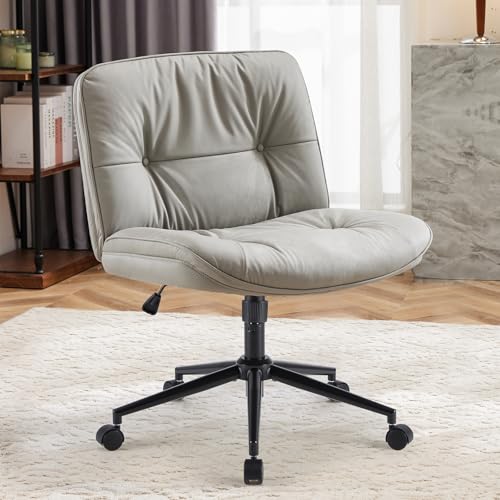 OLIXIS Criss Cross Chair with Wheels, Legged Home Office Desk Chair PU Leather Wide Armless Seat, Rolling Adjustable Swivel Ergonomic Comfy Vanity Seating