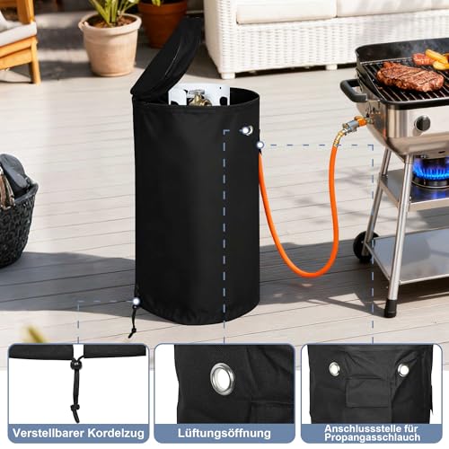 ohbien Abdeckhaube für Gasflasche Gasflaschenhülle 11 kg, 33x66cm 600D Wasserdicht Winddicht Oxford mit Aufbewahrungstasche für Outdoor-Camping, Kochen, Reisen, Picknick