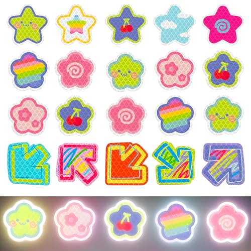 CharmVolax 20PCS Autocollants Réfléchissants Sûrs de Flèche de Fleur d'Étoile, Autocollants d'Avertissement Réfléchissants de Visibilité Nocturne...