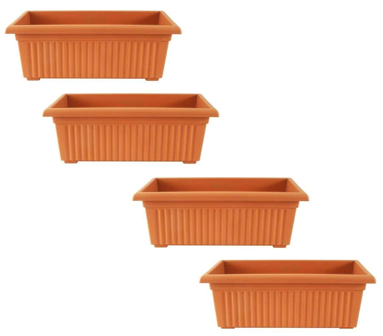Optimal Products Plastic Trough Plant Pot Long Plastic Planter Outdoor Garden Herb Flower Box UK (70cm Trough Terracotta, 4)