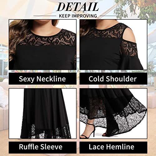 LALAGEN Womens Plus Size Lace Cold Shoulder Casual Long Plain Evening Party Maxi Dress L-5X4