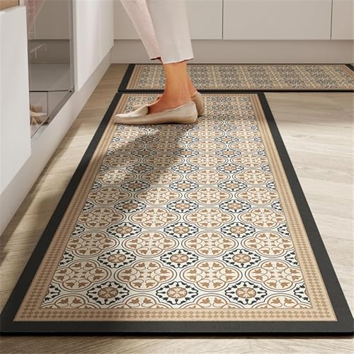 Image of proxin Rubber 2 Pcs Kitchen Rug Sets Non Slip Kitchen Mats For Floor Cushioned Kitchen Rugs & Mats Waterproof Comfort Standing Mat Runner For Kitchen,Home Office (120 * 40 Cm, 40 * 60 Cm)