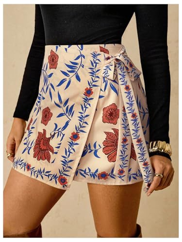 Image of RoseSeek Women's Boho Floral Print Wrap Mini Skirt Tie Side Summer Vacation Beach Skirts