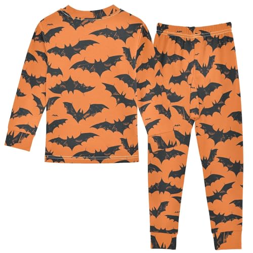 Fustylead Halloween Flying Bats Black Silhouette Cotton Pajamas Long Sleeve Sleepwear Lounge Set2