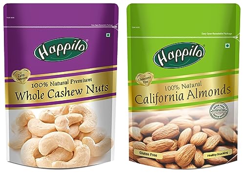 Image of Happilo 100% Natural Premium Whole Cashews, 200g and Happilo 100% Natural Premium Californian Almonds, 200g