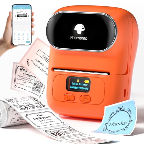 Phomemo M110 Impresora de Etiquetas portátil Impresora térmica de Etiquetas，Impresora de Pegatinas，Adecuado para código de Barras, Oficina, envío, Cable, Tienda, Ropa，con Etiqueta de 40×30 mm,Naranja