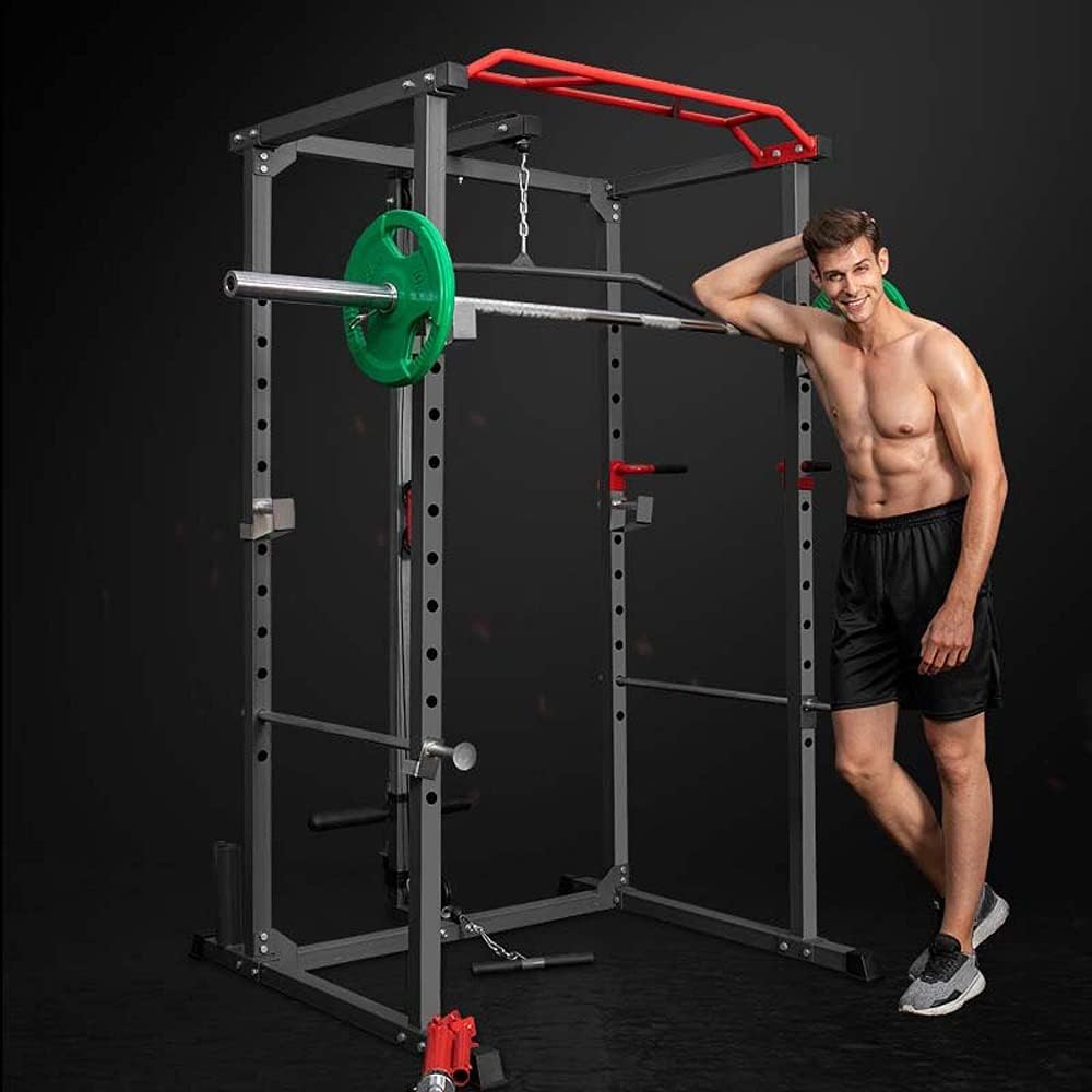 PIAOMTIEE Upgraded Power Cage, 1100 lbs Power Rack Full Home Gym for Weightlifting, Commercial Weight Cage with LAT Pull-Down, Pulley System, 360 Degree Landmine, Dip Bars and Other Attachments : Sports & Outdoors