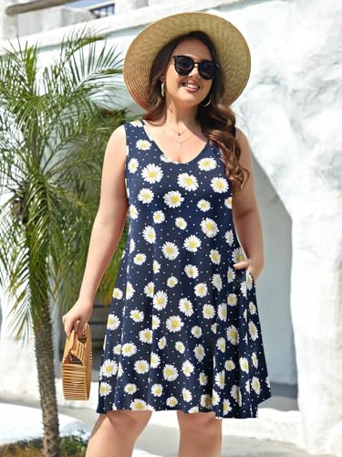 Image of BELAROI Women Casual Summer Beach Dresses Plus Size Sundress V Neck Pockets Swing Tank Dress Cover Ups