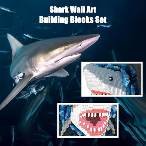 BDYDT Wall Art Shark Building Blocks Set; A Wall Decor Set for Adults Who Love Creative Hobbies(2166 Pieces) Toys Gifts for Kid and Adult