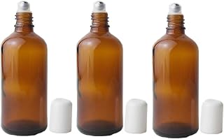 3PCS 100ml Empty Refillabl Amber Glass Roller Bottle With Stainless Steel Balls And White Screw Cover For Essential Oil Lip Balms Perfume