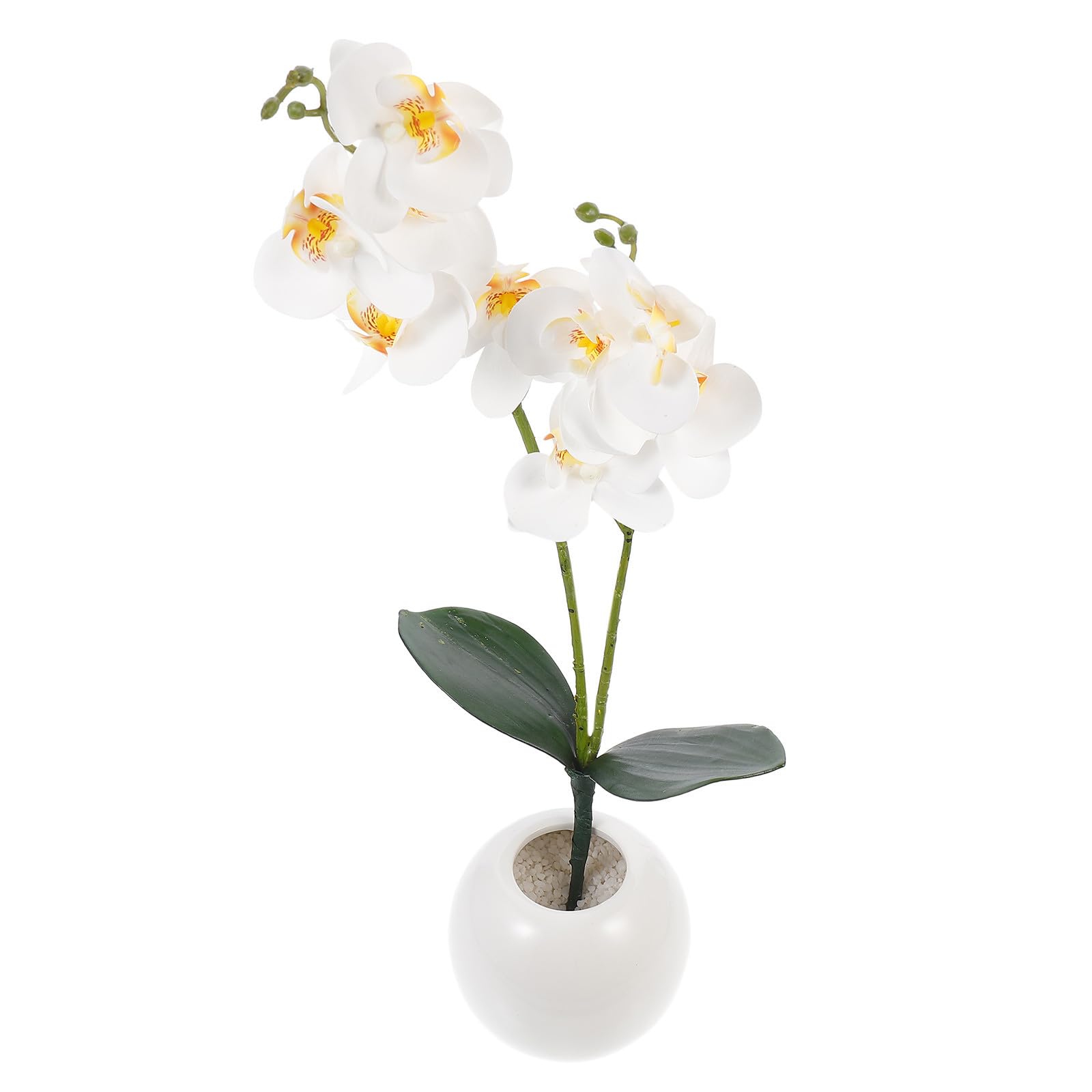 Fausse Orchidée Phalaenopsis en Pot Blanc Fleurs Artificielles en Soie, Décoration Intérieure Chic sans Arrosage ni Lumière pour Anniversaire ou Pendaison de Crémaillère