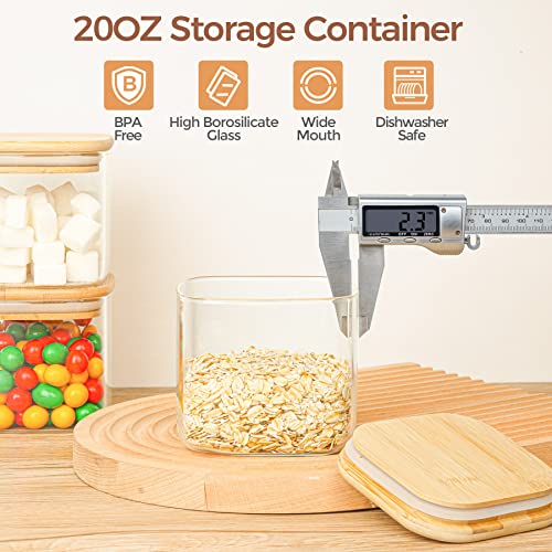 ComSaf 20oz/500ml Glass Food Storage Jars Set of 6, Square Storage Containers with Airtight Bamboo Lid, Pantry Organization Jar, Spice, Coffee and Sugar Container, Canister Set for Kitchen - Image 6