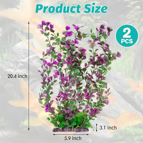 Image of Hamiledyi Aquarium Plastic Plants Aquarium Decor Artificial Fish Tank Plants,Tall Fish Tank Decorations, Extra Large Aquarium Plant 20.4-inch Tall,2PCS