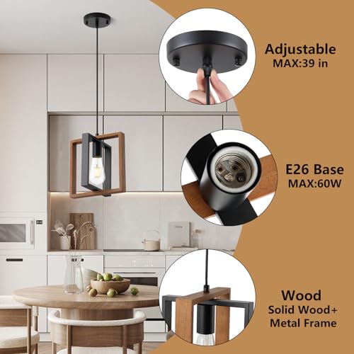 9Mmml Wood Pendant Light Kitchen Island Set Of 3 thumb #3