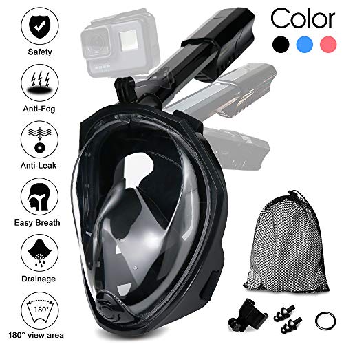 Jasonwell Snorkel Mask Full Face 180°Panoramic View Foldable Full Face Snorkeling Mask with Camera Mount Breathe Easy Snorkel Gear Set Anti-Fog Anti-Leak for Adults & Kids (Black L/XL)