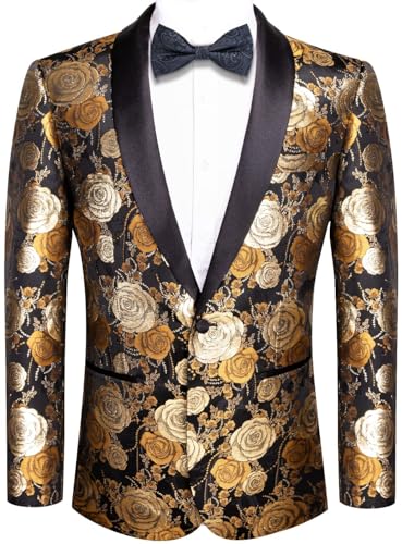 Opiniones y reviews de Chaquetas de esmoquin para Hombre , listamos los 10 mejores. 46 Hi-Tie Elegante chaqueta de traje para hombre, con solapa, un botón, ajuste delgado, manga larga, esmoquin para fiesta, cena, Negro y dorado, Medium
