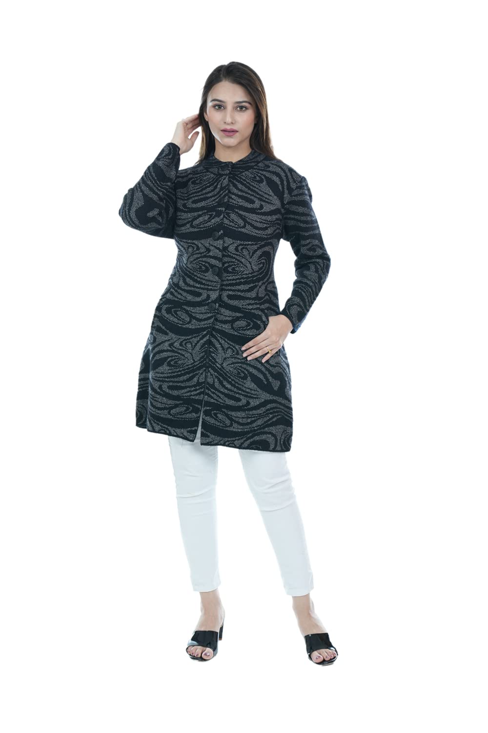 WoollyPremium Women's Winterwear Woolen Knitted Designer Sweater/Cardigan #RS918 Black
