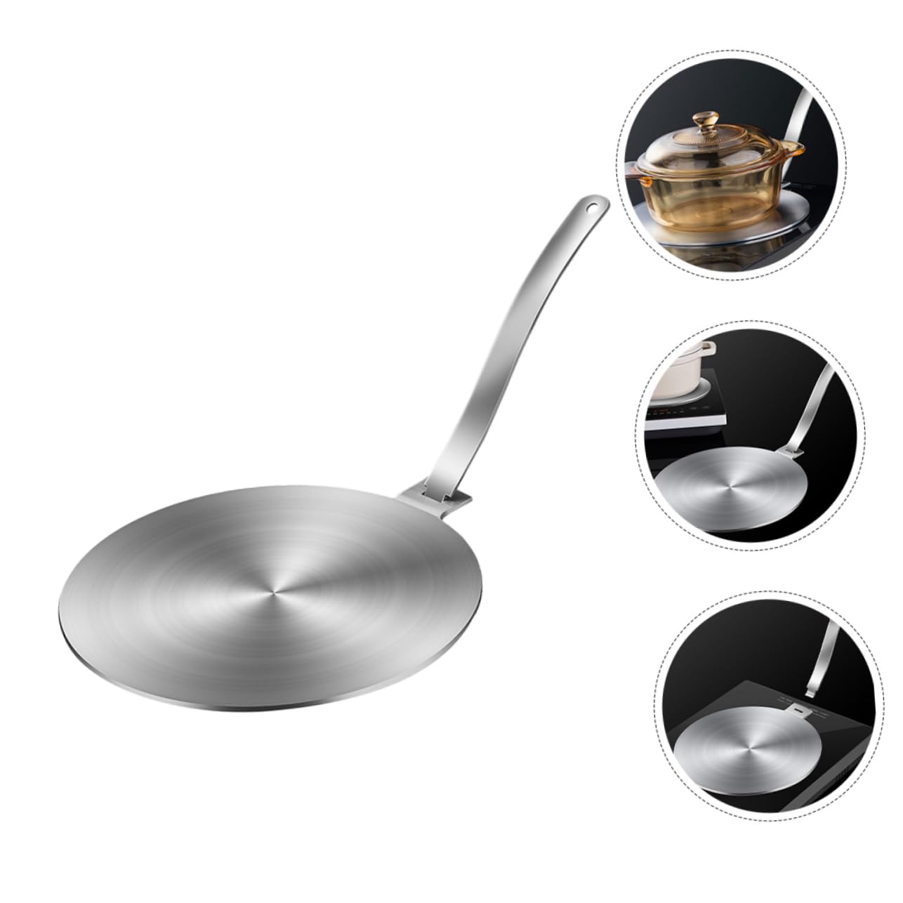 Zerodeko Difusor de Calor Placa Adaptadora de Acero Inoxidable para Cocina de Inducción Mango Desmontable, Protege Sartenes y Mejora la Cocción
