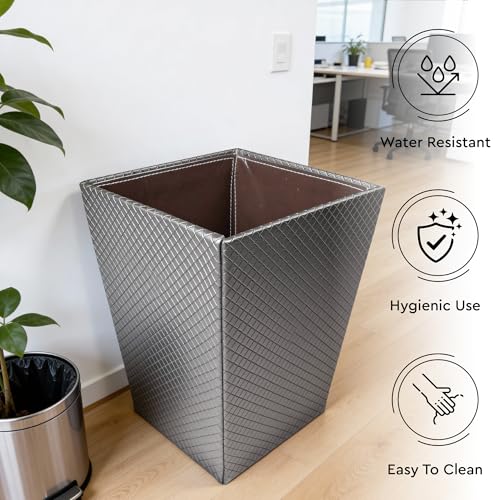 Image of Encasa XO Leather Dustbin for Home | 11 L (22x30 cm)(Large) Waste Bin for Bedroom, Washrooms, Kitchens Office, Hotel | Noise free, Floor Safe Trash Can | Textured Leather Garbage Bin - Grey