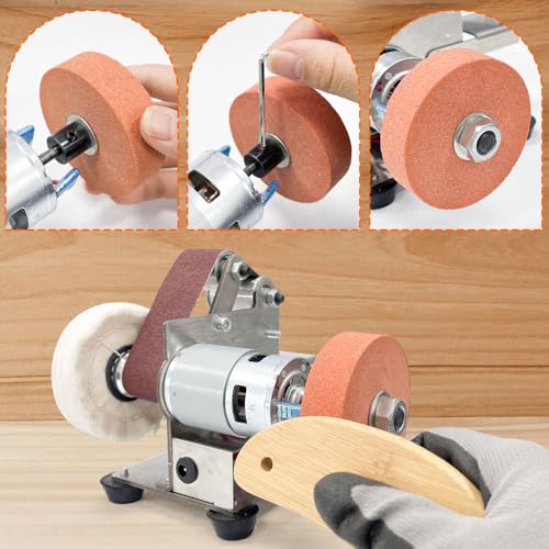 READ!LY Mini Belt Sander 15° Knife Sharpener Electric Bench Grinder, 7-Speed Adjustable Buffer Polisher for DIY, Metal & Wood Tools, Blade Sharpening Kit