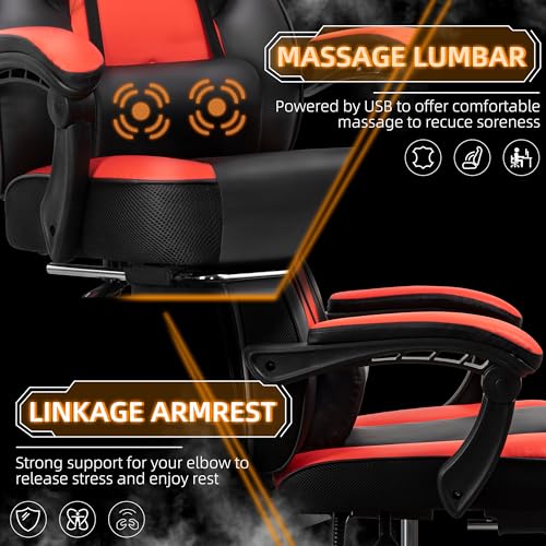 Image of Gaming Chair with Footrest, Massage Lumbar Support, Height Adjustment, and 360 Swivel Seat. Ergonomic Design for Gaming