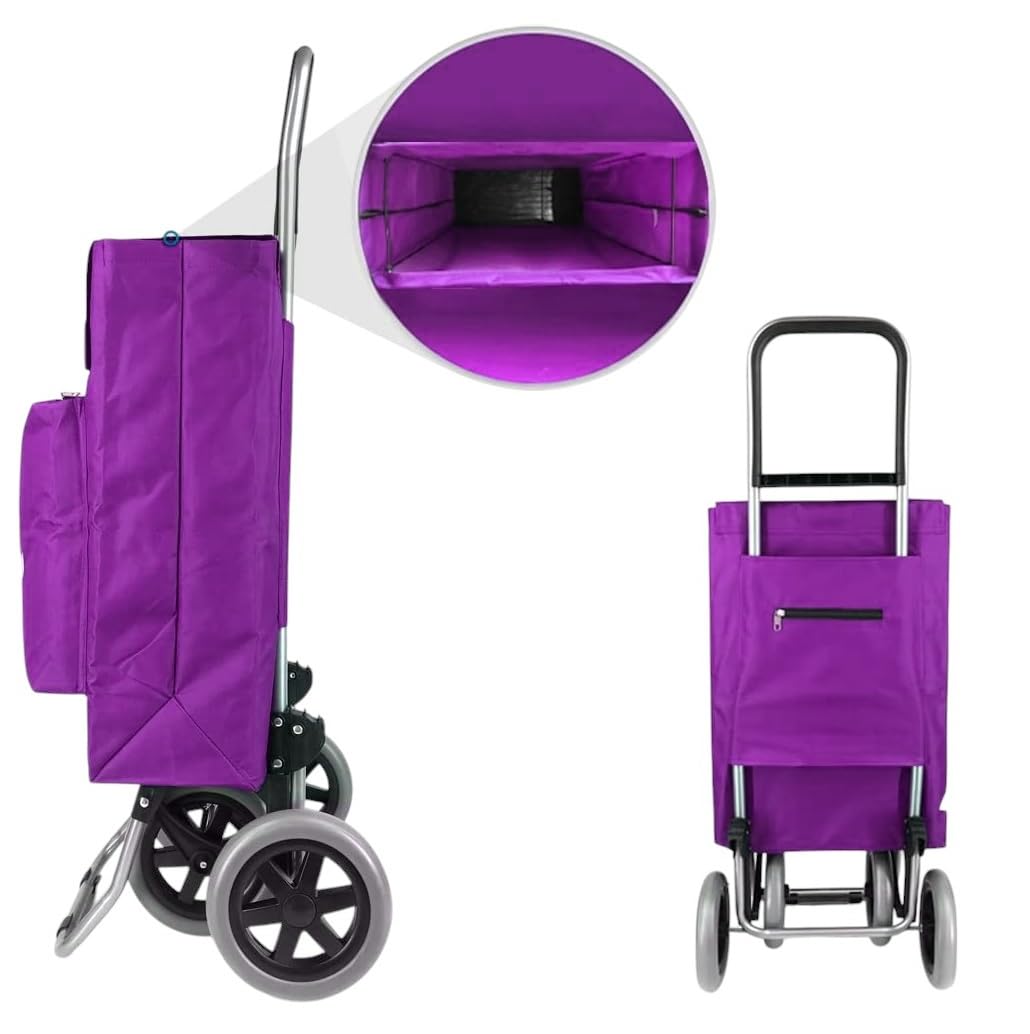 Carro de la Compra Plegable con Bolsa Térmica 4 Ruedas para Subir Escaleras, Carrito del Mercado, Bolsa Impermeable isotérmica de 44L litros. (Morado)