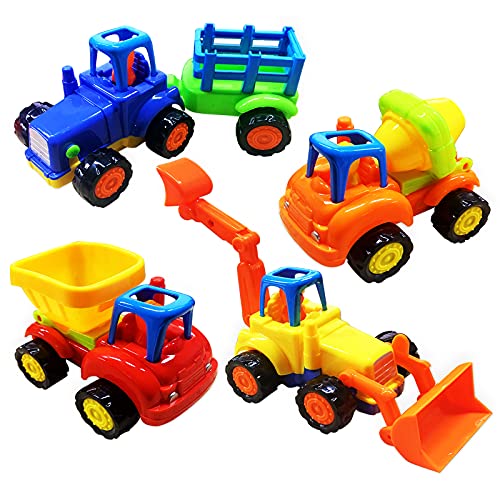 OBABA Inertia Toy Truck Friction Powered Cars for Toddlers Kids Tractor Toys Carrier Vehicle for 1234 Year Old Boys Push and Go Toy Trucks Construction Vehicles Toys Set Early Educational Gift