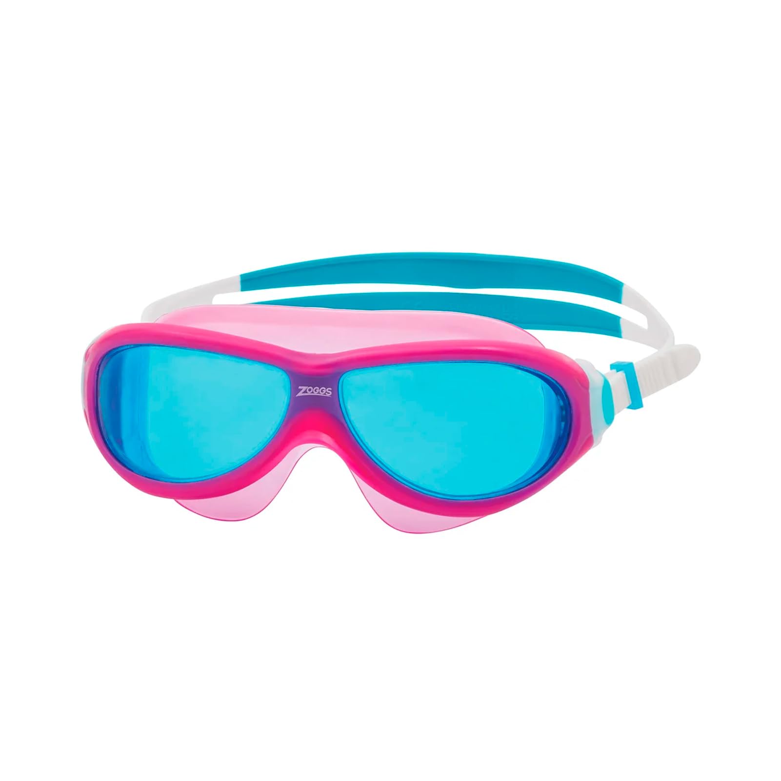Zoggs Junior Phantom Anti-Fog UV Protection Quick-Adjust No-Leak Wide Vision Soft One-Piece Frame Swimming Mask, 6-14 Years, Pink/White - Tint Blue Lens
