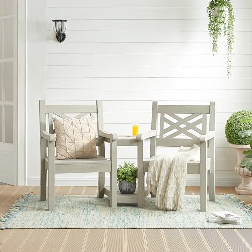 Image of Psilvam 2-Person Poly Lumber Conversation Bench with Middle Side Table,Gray