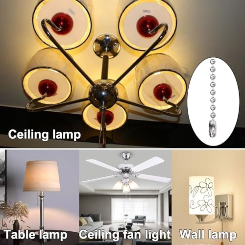 Image of Ceiling Fan Pull Chain Extender,Each Chain Length 158-inch(4 Meter) with 12 Connectors,Standard 3 mm Diameter Beaded Ball, Fit for Pull String Light Fixture,Silvery