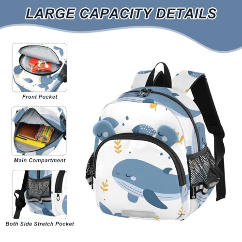 Kid's Backpack for Boys & Girls Toddler Bag Seamless Of Happy Whale Backpack with Safety Leash4