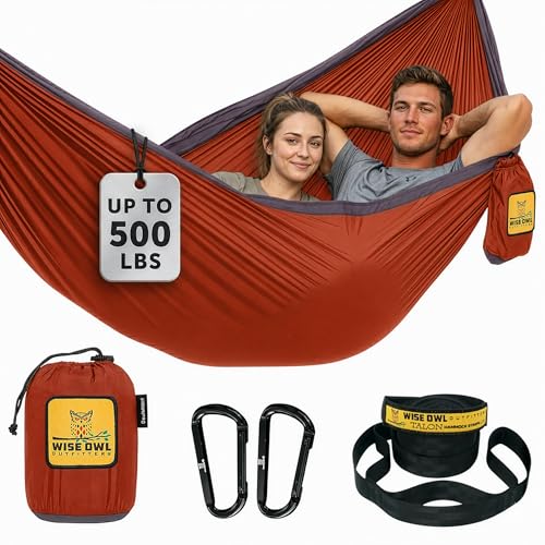 Image of Wise Owl Outfitters Camping Hammock - up to 500lbs Portable Hammock with Tree Straps - Travel, Backpacking, Hiking, Outdoors Camping Gear - Single or Double