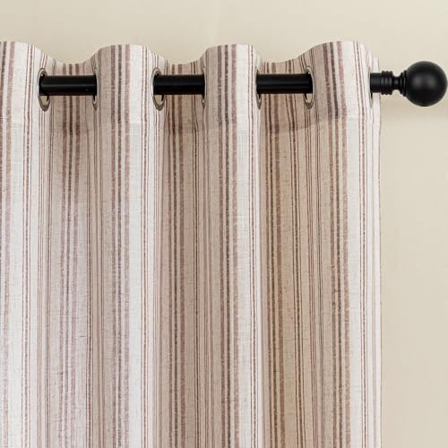 Image of MYSKY HOME Taupe Striped Linen Curtains 84 Inches Long Light Filtering Neutral Curtains for Bedroom Living Room Farmhouse Rustic Cottage Core Tan Ticking Patterned, Grommet, 2 Panels, 52 inch Wide