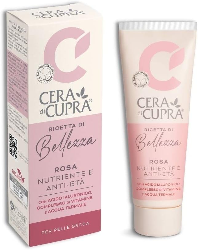 Cera di Cupra Rose Beauty Recipe – New face cream formula for dry leather, anti-aging nourishing action, with natural oils, hyaluronic acid, vitamin complex and Therale water, 75ml