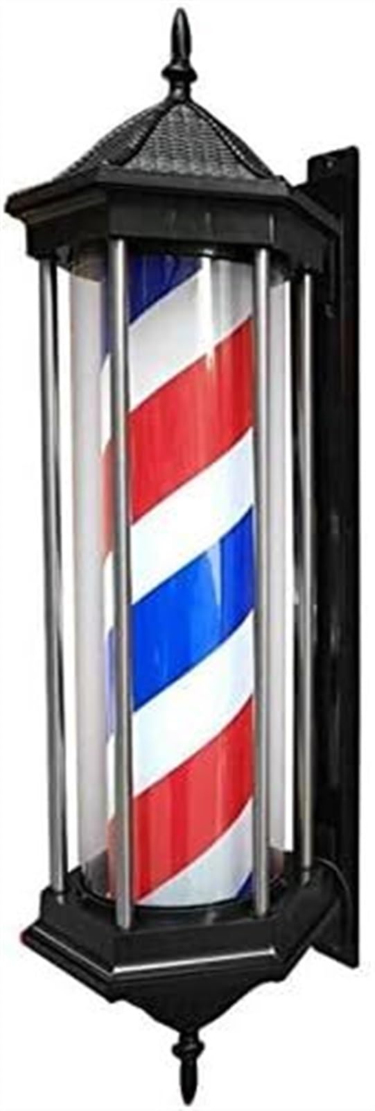 Cylindre lumineux barbier rotatif bleu blanc rouge avec globe ELzEy