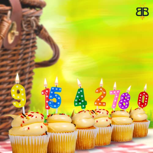 Polka Dot Number Candle Picks - 3 Inch - 20 Candles - Multicolor 0 - 9 Cake Picks For Kids And Adults, Boy Or Girl Birthday, Rainbow Party Favor Supplies, Fun Cupcake Topper Decoration | 2 Pack #TOP5