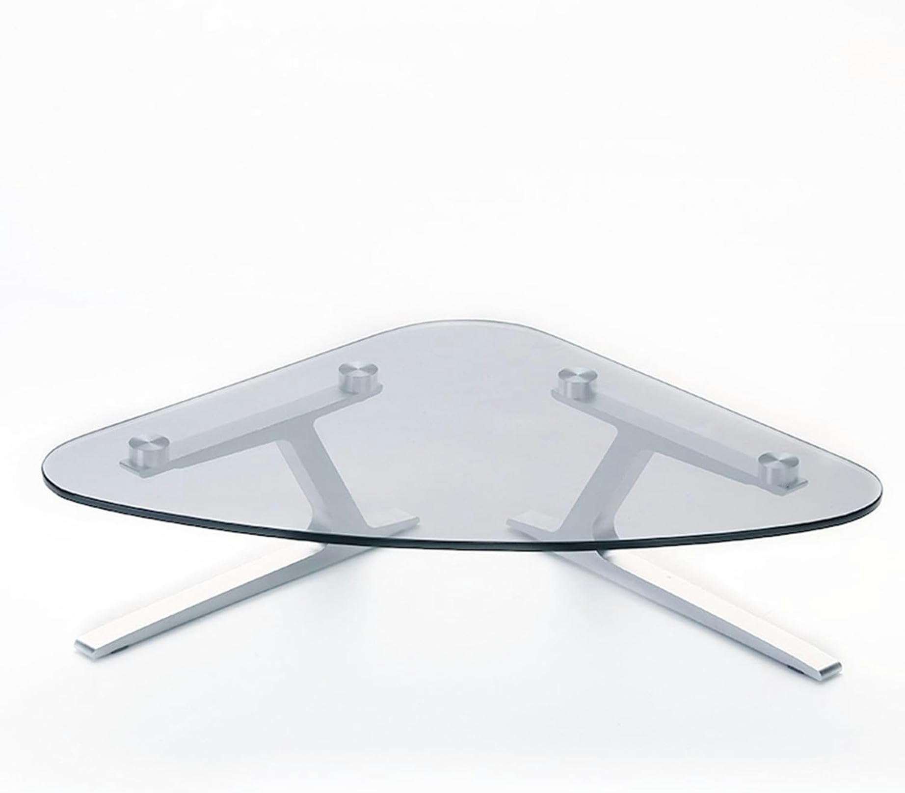 bnjlSDATwr monitor riser， Clear Tempered Glass Corner Monitor Stand, Ergonomic Triangle Computer Screen Riser with Aluminum Alloy Leg, Universal Desktop Organization Shelf