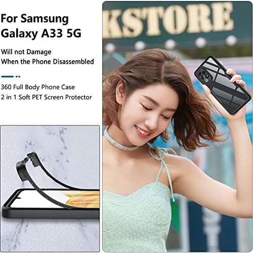 For Samsung Galaxy A33 Case, Samsung A33 5G Case, [Military Grade Drop] 360° Full Body Shockproof Bumper Cover Built-in Screen Protector, Anti-scratch Protective Phone Case for Samsung A33 5G, Black