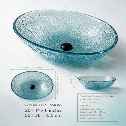 Image of B Backline Glass Basin For Bathroom | 100% Pure Glass Basin | Premium Tabletop Countertop Wash Basin For Bathroom | 7-Year Warranty (Blue Water)(20 x 14 x 6 Inch)