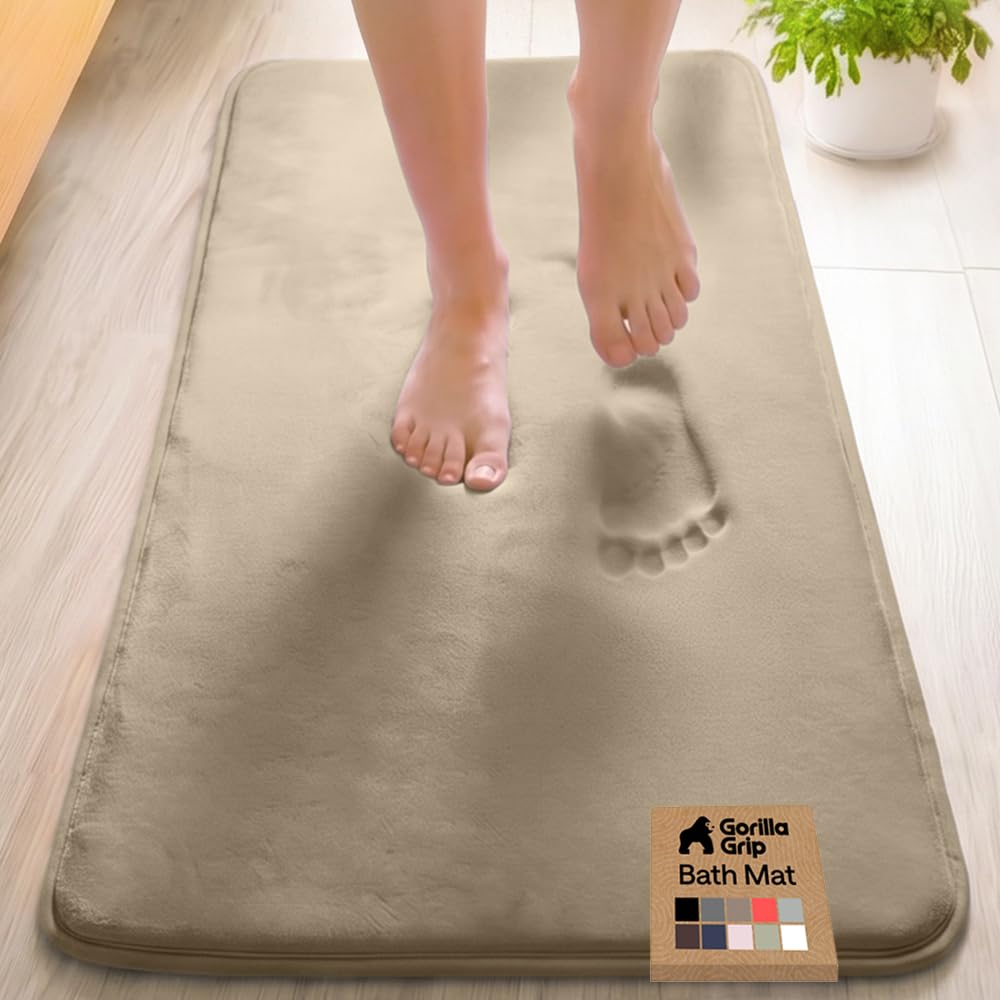 GORILLA GRIP Alfombras de baño de espuma viscoelástica, terciopelo suave y absorbente, puntos duraderos en la parte inferior, lavables a máquina, decoración de habitación para suelo de ducha, 48 x 24